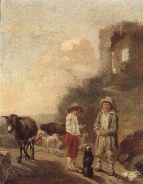 unknow artist A landscape with young boys tending their animals before a set of ruins china oil painting image